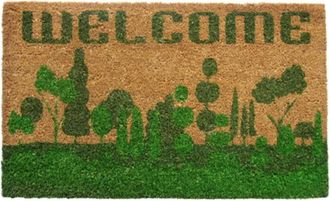 Imports Decor Welcome Nature Coir Door Mat, Green Landscape Coconut Fiber Doormat with Non-Slip PVC Backing, Indoor Outdoor Entrance Rug