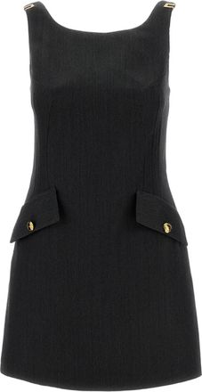 Elisabetta Franchi Melange Grey Square Neck Cool-Wool Mini Dress