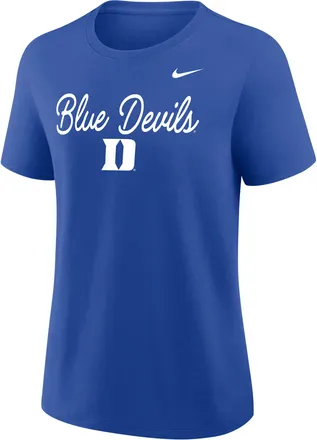 Nike Duke Script Mantra Logo Nike Womens College T-Shirt in Blue | 01K94EVDU-VVT