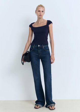 Mango T-shirt cotone scollo profondo navy - Donna - M - MANGO