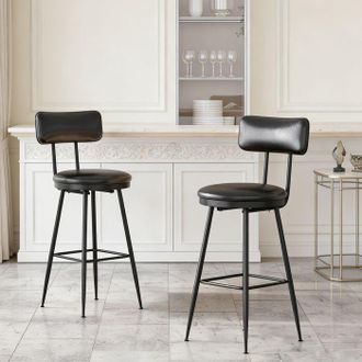OEM Pocketpop Taburete De Bar Juego De 2 Sillas De Bar Con Estructura Met&aacute;lica, Silla De Cocina Alta, Pu, Negro