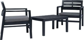 vidaXL Juego De Muebles De Jard&iacute;n 3 Piezas Pl&aacute;stico Gris Antracita Vidaxl