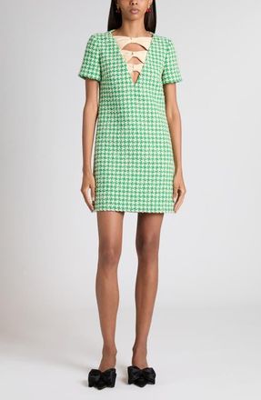 Valentino Houndstooth Cotton Blend Tweed Minidress in Green at Nordstrom, Size 12 Us