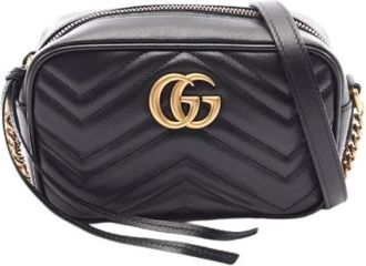Gucci Pre-owned GG Marmont Leather Mini Schoudertas - Dames - Vintage Schoudertas - Zwart - ONE Size - Leer - Vintage