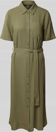 Pieces Figurumspielendes Freizeitkleid aus Viskose-Leinen-Mix Modell PIA in Khaki, Gr&ouml;&szlig;e XL