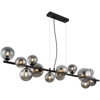 Globo Lighting Lampada a sospensione a led lampada a sospensione lampada da sala da pranzo lampada da soggiorno, metallo nero vetro fumé, regolabile in altezza 13