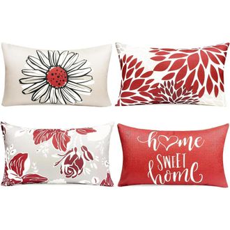 OEM Un Juego De Cuatro Fundas De Coj&iacute;n Decorativas De Lino Color Burdeos De 30 X 50 Cm, De Estilo R&uacute;stico Para Exteriores, Adecuadas Para Sof&aacute;s Y Salas De