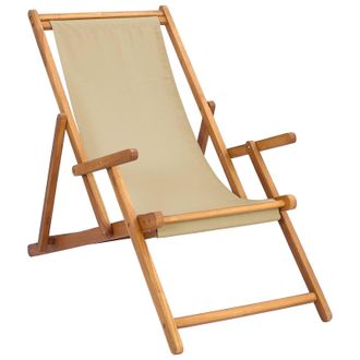 vidaXL Silla De Playa Beige Madera De Teca Maciza Vidaxl