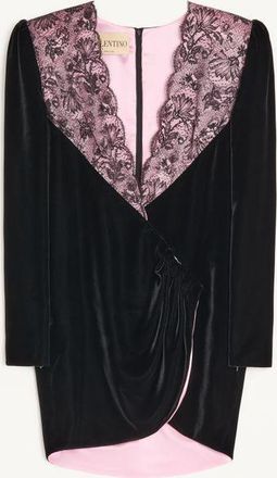Valentino Abito Corto In Velluto Con Pizzo Donna NERO/ROSA 36