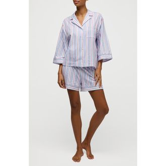 Petite Plume Olivia Stripe Pima Cotton Short Pajamas in Blue at Nordstrom, Size X-Small