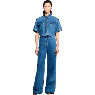 Sandro Cropped denim shirt in Blue Jean at Nordstrom, Size X-Small