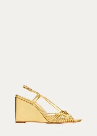 Loeffler Randall 90mm Marren Metallic Leather Strappy Slingback Sandals