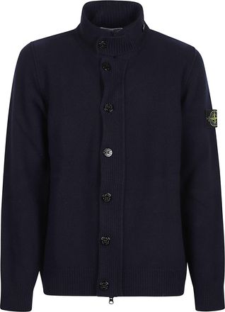 Stone Island RWS Deep Navy High-Collar Virgin Wool-Blend Cardigan