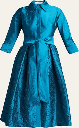 Teri Jon Taffeta Shirt Dress w/ Eyelet Skirt