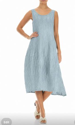 Grizas Sleeveless Ballon Crinkled Silk Linen Dress In Blue Green Sage