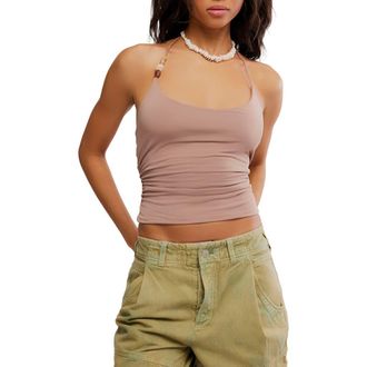Free People Toni Beaded Ruched Halter Top in Brownie at Nordstrom, Size X-Small