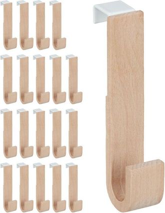 Relaxdays Relaxdays Set of 20 Door Hooks, Wood & Iron, for Jackets, Towels, Hallway Coat Hook, HWD: 13 x 2.5 x 6 cm, White/Natural
