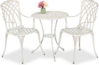 Relaxdays Relaxdays Garden Bistro Set, 3-Piece, Table & 2 Chairs, Antique Design, Patio Furniture, Outdoor Dining, White/Bronze