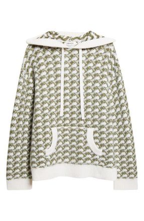 Zankov Mallone Merino Wool & Cashmere Sweater Hoodie in Ivory/Aloe Multi at Nordstrom, Size Medium