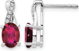 Diamond2Deal 14K White Gold Created Ruby and Diamond Earrings