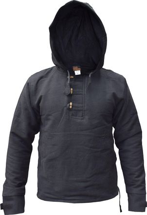 Gheri Mens 3 Button Plain Cotton Basic Over Head Winter Lined Pullover Hoodie Black Large