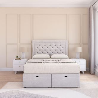 Sloomy Montana Plush Fabric Ottoman Bed End Opening With Sprung Memory Mattress & 54 Inch Floorstanding Headboard in Silver | Size: Small Single