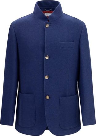 Brunello Cucinelli Blue Mandarin Collar Blazer
