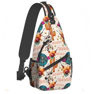 Generic Cute cartoon print crossbody bag with adorable twill print, suitable for mens outdoor hiking, daily travel, and long-distance trips. (White with Bulls
