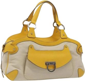 Ferragamo Pre-owned Shoulder Bags, female, Yellow, Size: ONE SIZE Pre-owned Canvas Shoulder Bag