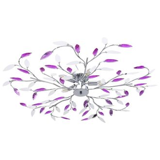Berkfield Home Ceiling Lamp with Acrylic Crystal Leaf Arms for 5 E14 Bulbs Purple