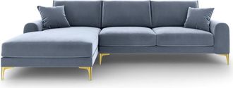 BLOOMINGLOFT Design Ecksofa Madara mit Samtbezug - Hellblau