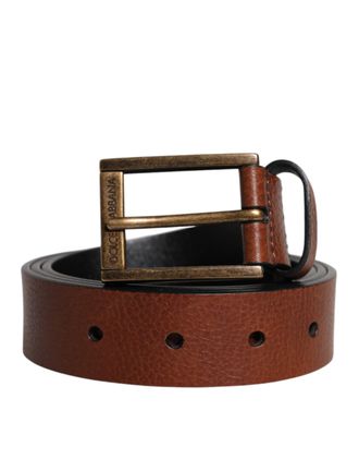 Dolce & Gabbana Brown Calf Leather Classic Metal Buckle Mens Belt