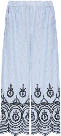 Munthe embroidered-motif striped trousers - women - Organic Cotton - 38 - Blue