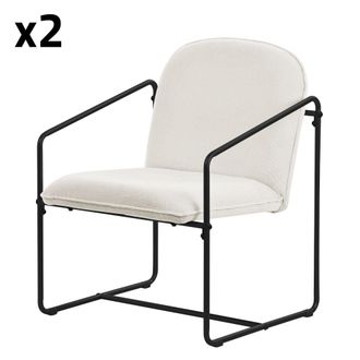 ML Design 2x sillones de comedor, beige con patas de acero negro, tapizado