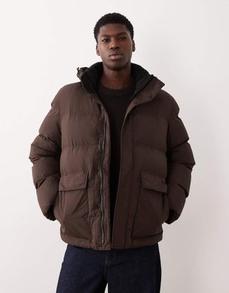 Selected Piumino corto in nylon marrone