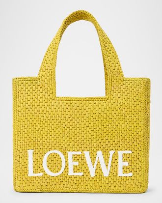 Loewe x Paulas Ibiza Font Logo Small Tote Bag in Raffia
