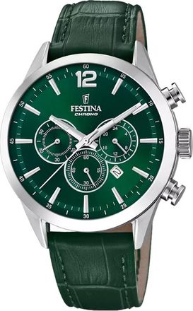 Festina Tijdloze Chronograaf - unisex - Horloges - Groen - ONE Size - Leer - Accessoires