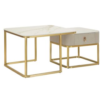 Dmora Mesa De Centro Davarere, Un Caj&oacute;n, Set De 2 Combinable, Forma Cuadrada, 70x70x48h Cm Blanco M&aacute;rmol