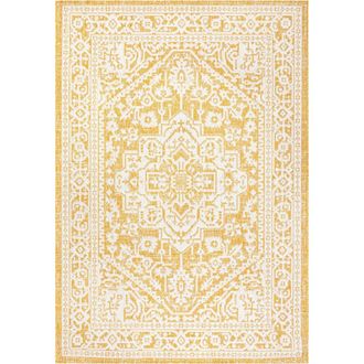 Jonathan Y Designs Sinjuri Medallion Textured Weave Indoor/Outdoor Area Rug in Yellow/cream at Nordstrom, Size 4Ft 0In X 6Ft 0In