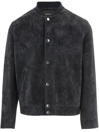 Yves Salomon Navy Blue Suede Leather Jacket