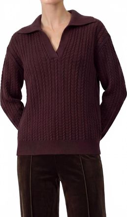 Current Air Open Collar Cable Knit Sweater In Cherry Lacquer