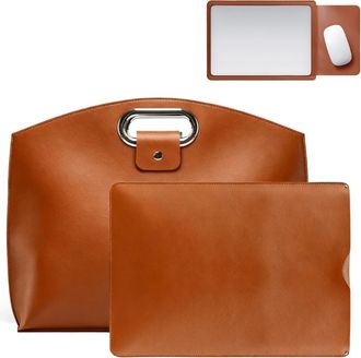 Generic 2-Piece Laptop Bag Set - Sophisticated Business Waterproof Leather Laptop & Tote Set, Fits 14 Laptop for Work Travel (Maillard Brown)