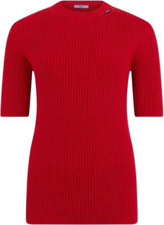 Prada Gebreide trui met korte mouwen - Dames - Ronde hals truien - Rood - M - Wol - Truien & Vesten