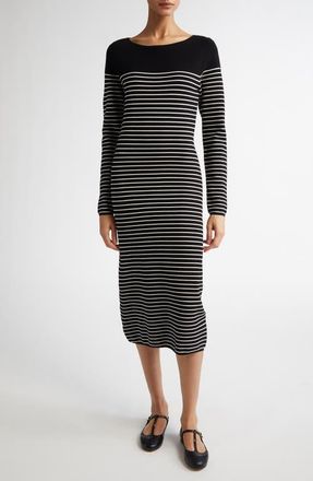 Max Mara Flipper Stripe Long Sleeve Midi Sweater Dress in Navy at Nordstrom, Size X-Large