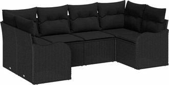 vidaXL Garden Sofa Set with Cushion 6 pcs Black Poly rattan vidaXL