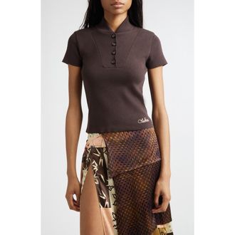 Siedres Mollie Embroidered Logo Rib Cotton Polo in Brown at Nordstrom, Size X-Small