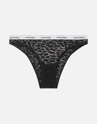 Calvin Klein Womens Leopard Lace Brazilian Brief, Black - Size: 14