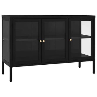 vidaXL Aparador De Acero Y Vidrio Negro 105x35x70 Cm Vidaxl
