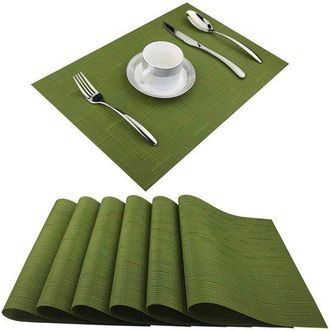 OEM Juego De 6 Manteles Individuales De Vinilo Tejido, Lavables, Para Interiores Y Antideslizantes (verde Hierba, 6 Juegos)