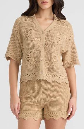 NVLT Open Stitch Button-Up Shirt in Oatmeal at Nordstrom Rack, Size X-Small